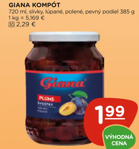 Giana kompót slivky lúpané, polené v náleve