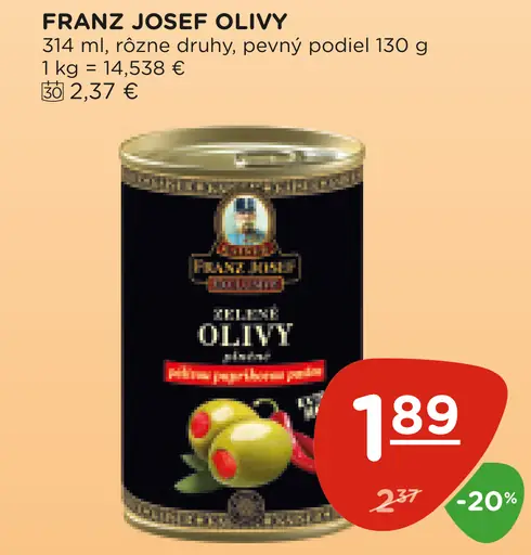 Franz Josef olivy zelené plnené paprikovou pastou, rôzne druhy
