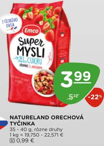 Natureland orechová tyčinka rôzne druhy