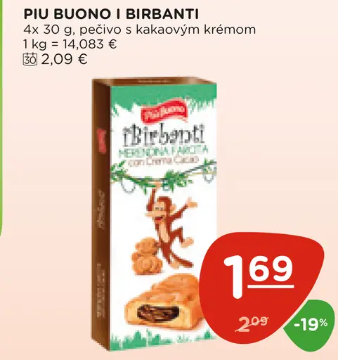 Piu Buono i Birbanti pečivo s kakaovým krémom