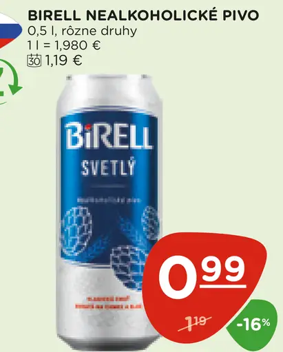 Birell Svetlý nealkoholické pivo plechovka