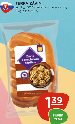 Terka závin s 60 % náplne, rôzne druhy
