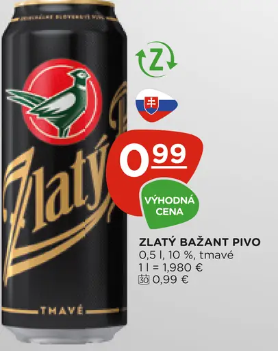 Zlatý Bažant Tmavé výčapné pivo plechovka