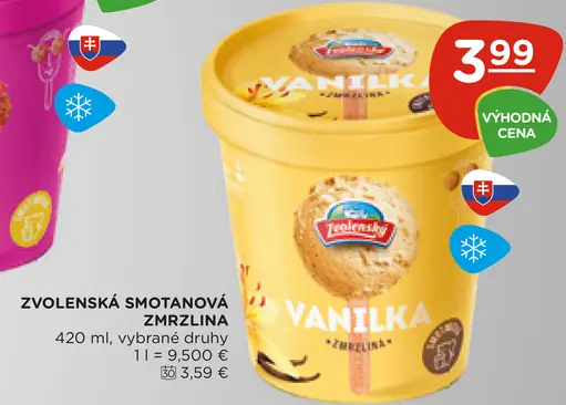 Zvolenská smotanová zmrzlina punč, vanilka