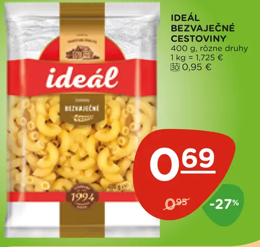 Ideál cestoviny bezvaječné rôzne druhy