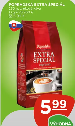 Popradská Extra špeciál espresso pražená zrnková káva