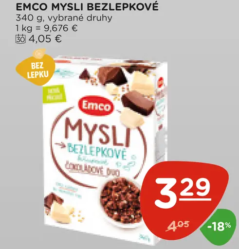 Emco Mysli bezlepkové čokoládové duo, vybrané druhy