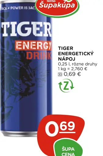 Tiger energetický nápoj rôzne druhy plechovka