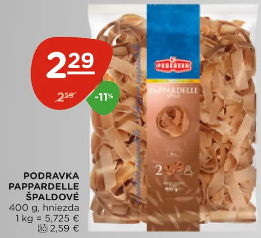 Podravka pappardelle špaldové hniezda