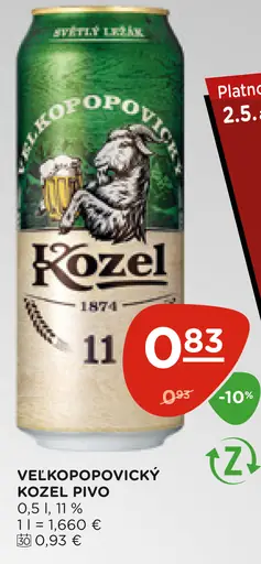 Velkopopovický Kozel pivo plechovka