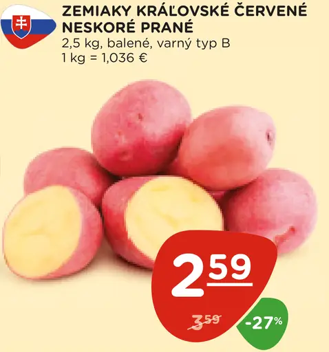 Zemiaky kráľovské červené neskoré prané