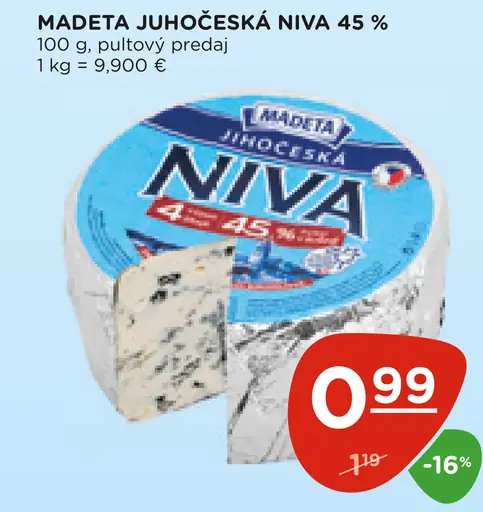 Madeta Juhočeská Niva 45 % syr