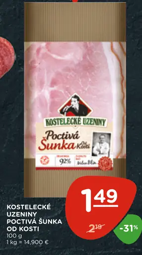 Kostelecké Uzeniny Poctivá šunka od kosti