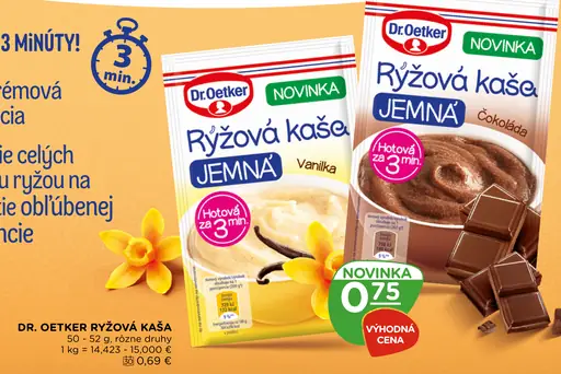 Dr. Oetker ryžová kaša jemná vanilka alebo čokoláda