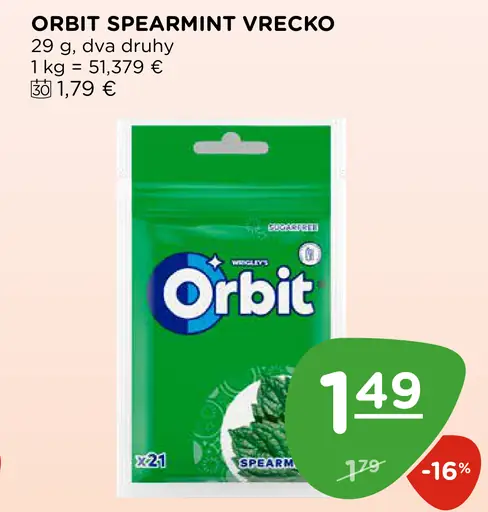 Orbit Spearmint žuvačky vrecko