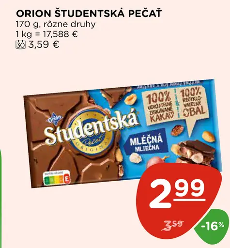 Orion Studentská pečať mliečna alebo horká čokoláda