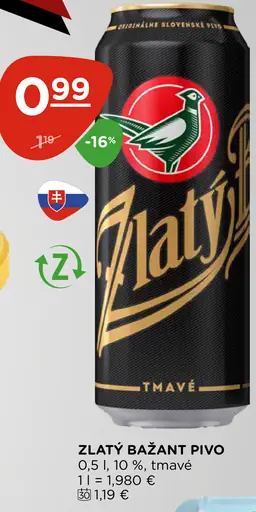 Zlatý Bažant Tmavé výčapné pivo plechovka