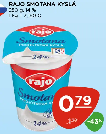 Rajo smotana kyslá 14%