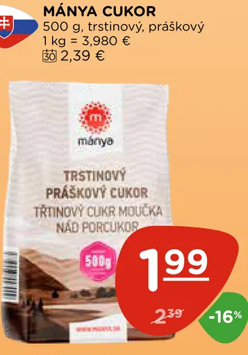 Mánya cukor trstinový práškový