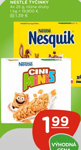 Nestlé tyčinky Nesquik a Cini Minis