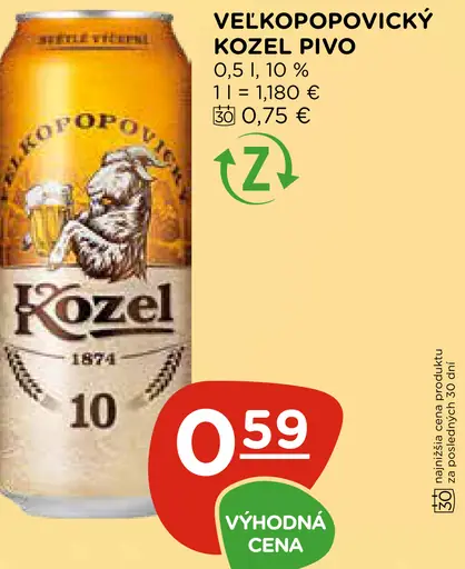 Velkopopovický Kozel pivo plechovka