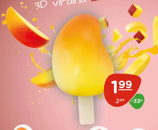 3D virálna zmrzlina mango broskyňa