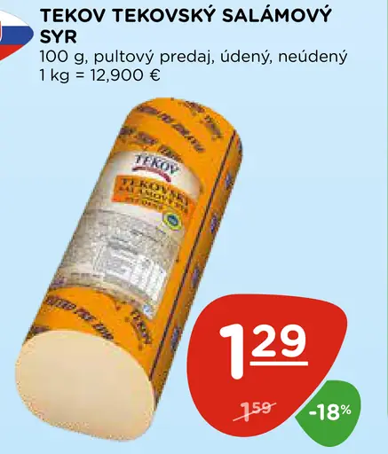 Tekov tekovský salámový syr údený alebo neúdený