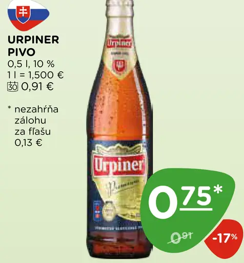Urpiner Nealkoholické pivo plechovka
