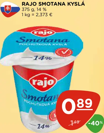 Rajo smotana kyslá 14%