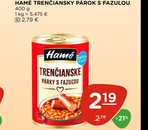 Hamé trenčiansky párok s fazuľou
