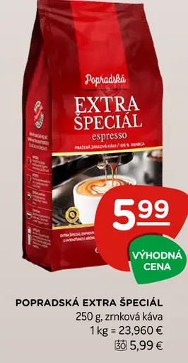 Popradská Extra špeciál espresso pražená zrnková káva