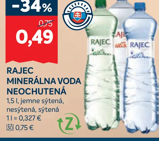 Rajec minerálna voda neochutená jemne sýtená