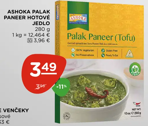 Ashoka Palak Paneer tofu hotové jedlo