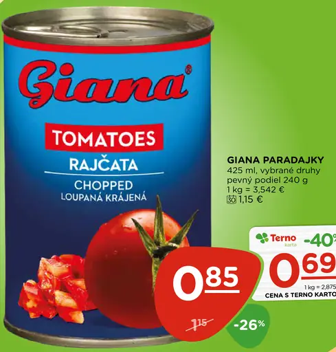 Giana paradajky lúpané krájané