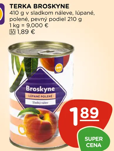 Terka broskyne v sladkom náleve lúpané polovice