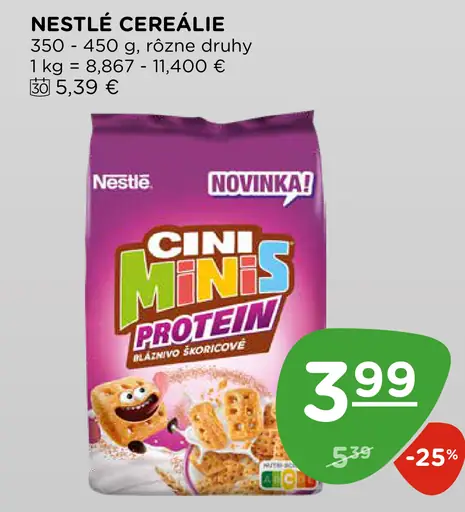 Nestlé proteinové cereálie Cini Minis Protein