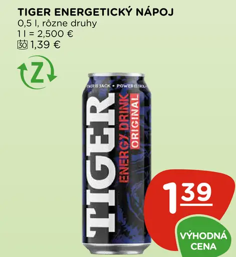 Tiger energetický nápoj rôzne druhy plechovka