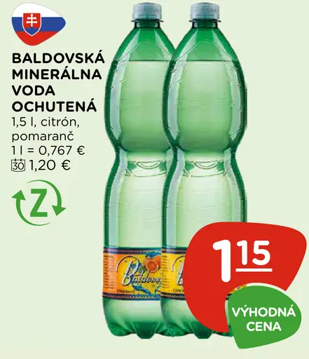 Baldovská minerálna voda ochutená citrón, pomaranč