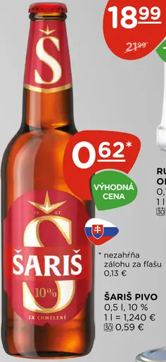 Šariš pivo fľaša