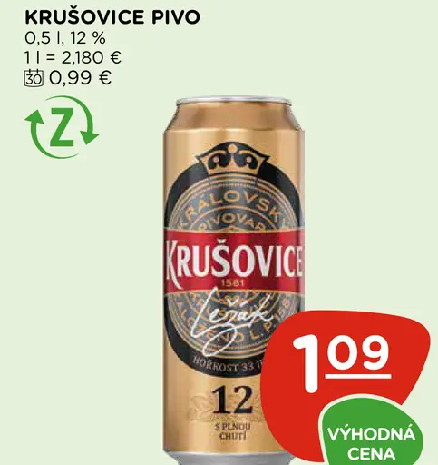 Krušovice Pivo plechovka