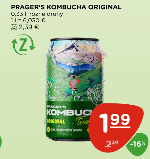 Prager's Kombucha Original limetka plechovka