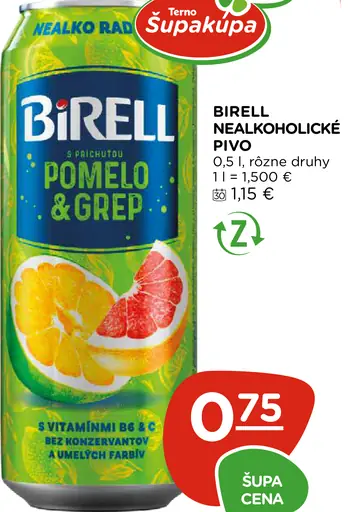 Birell nealkoholické pivo pomelo & grep, rôzne druhy