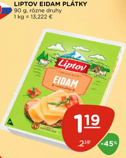 Liptov Eidam plátky rôzne druhy
