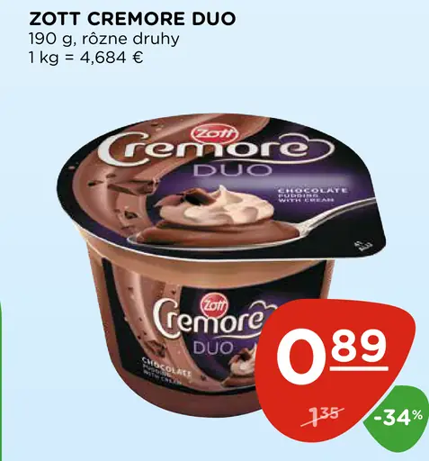 Zott Cremore Duo smotanový dezert
