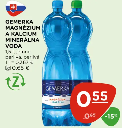 Gemerka Magnézium a kalcium prírodná minerálna voda jemne perlivá