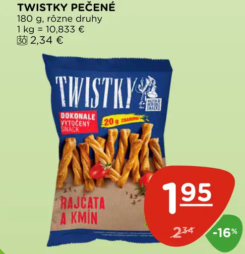 Twistky pečené tyčinky rôzne druhy