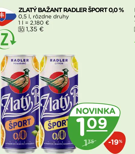 Zlatý Bažant Radler Šport 0,0 %