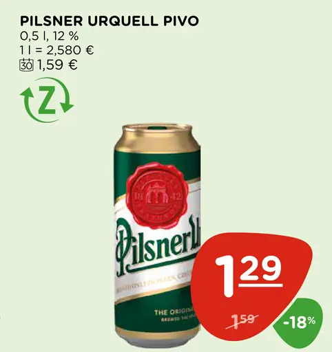 Pilsner Urquell pivo plechovka
