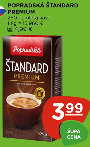 Popradská Štandard Premium pražená mletá káva