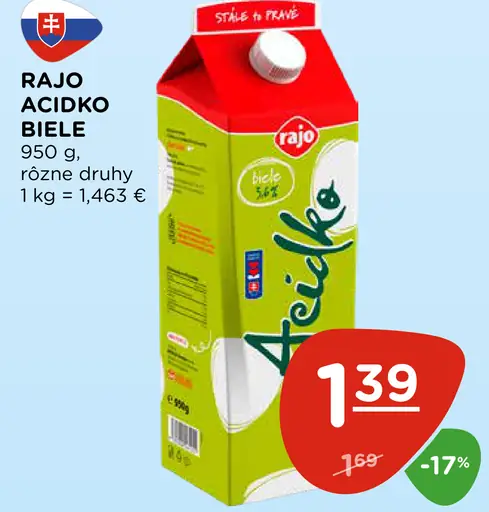 Rajo Acidko biele kyslomliečny nápoj
